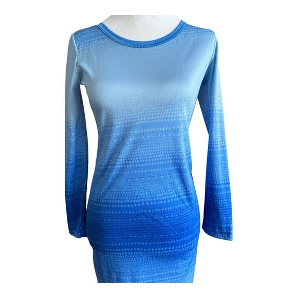 Vintage Lanvin Maxi Dress Gown Retro Blue Long Sleeve Geometric Retro Funky Sz 6 - Picture 2 of 15